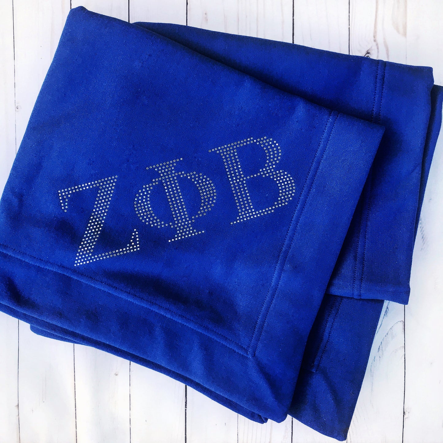 Zeta Pho Beta Stadium Fleece Blanket White Rhinestones