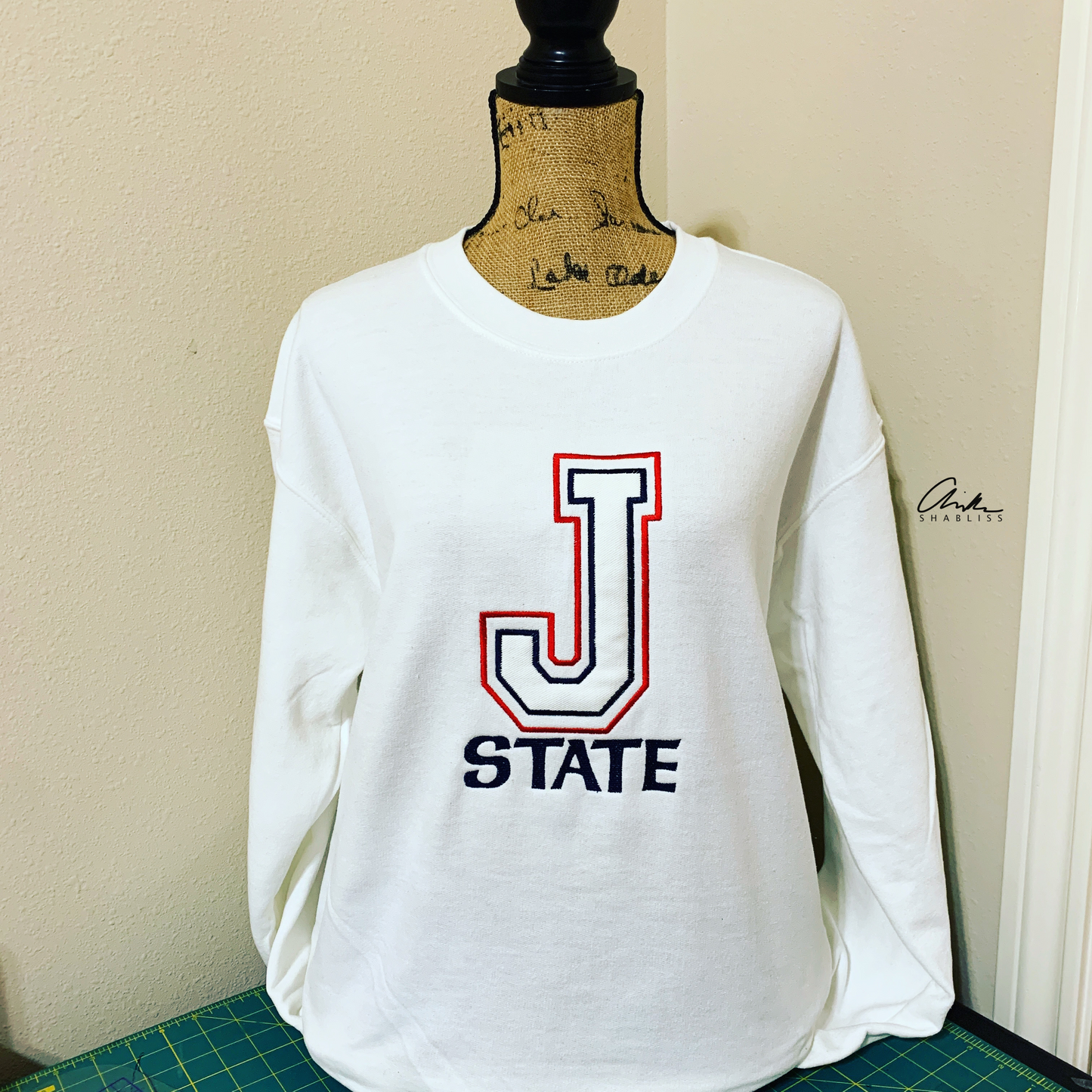 JSU J White Embroidered Sweatshirt