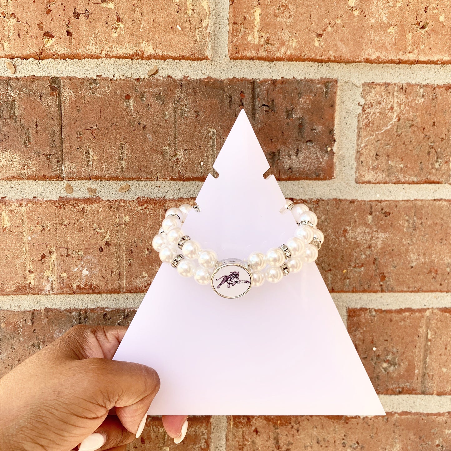 JSU Tiger Snap Bracelet, Double Strand Faux Pearl Snap Jewelry Bracelet, Silvertone