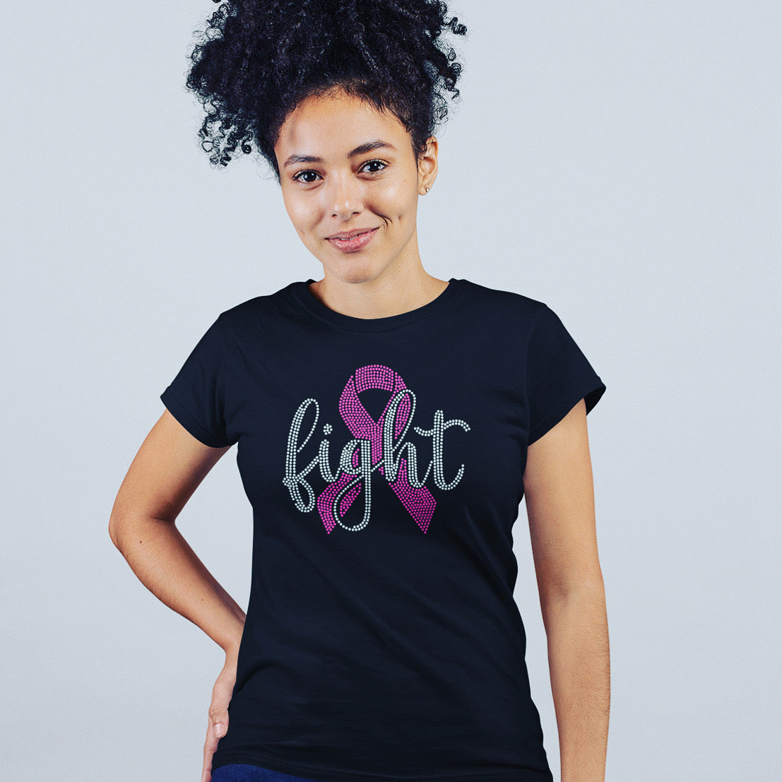 Cancer Fight Rhinestone Black Shirt
