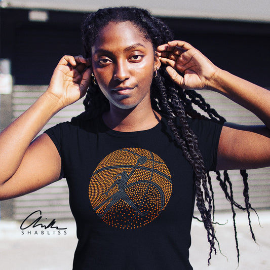 Basketball Silhouette Rhinestone Black Shirt
