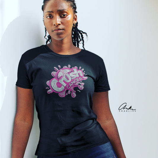Crush Cancer Rhinestone Black Shirt