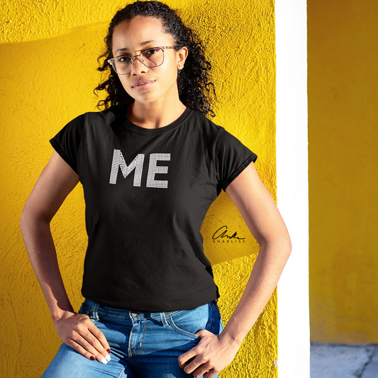 Me Rhinestone Black Shirt