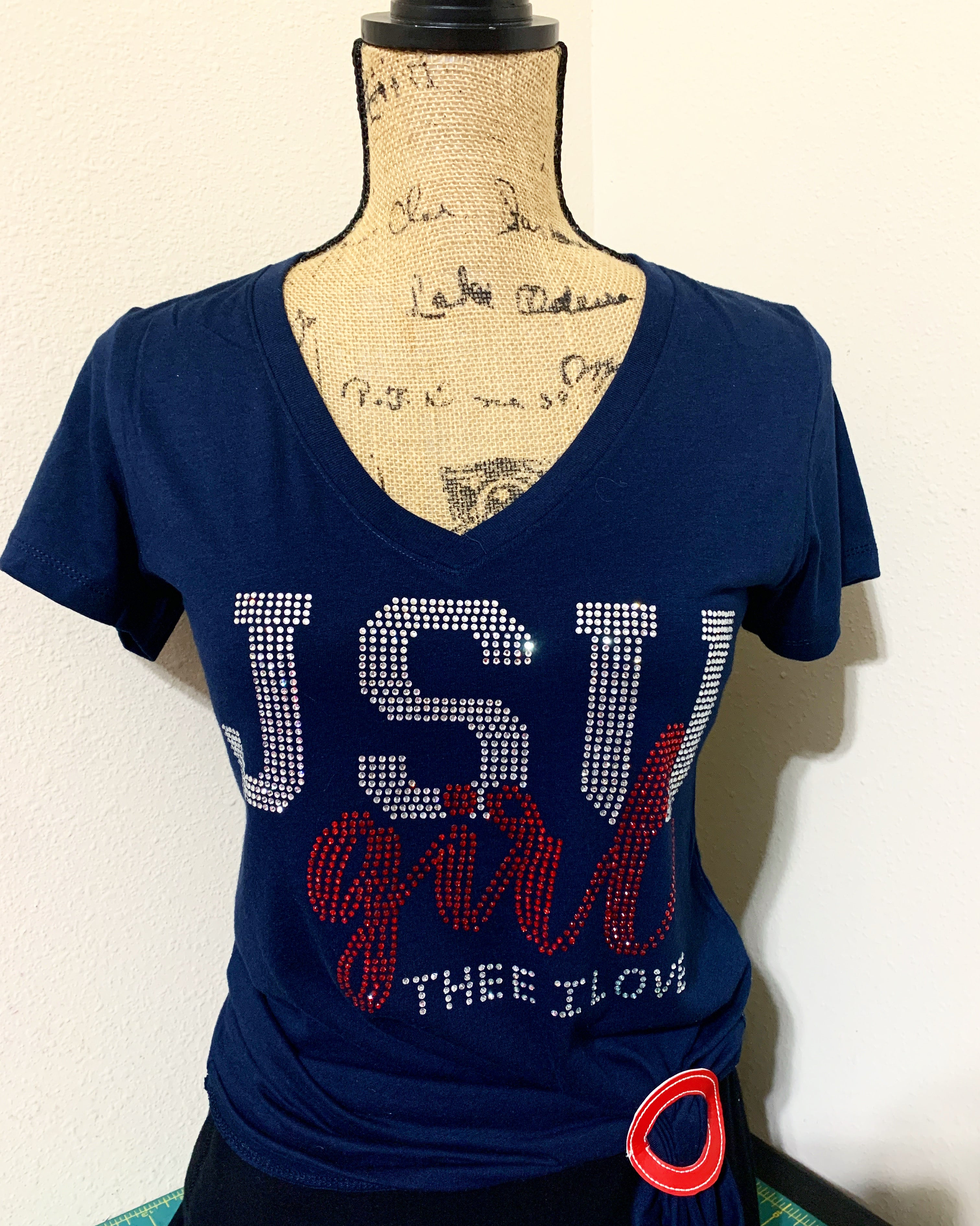 Jsu Pattern JSU Girl Rhinestone NAVY BLUE Shirt – Arika Made