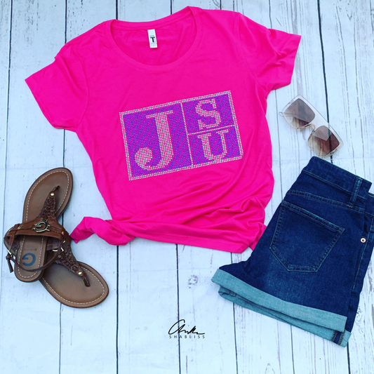 JSU Logo Rhinestone HOT PINK Shirt