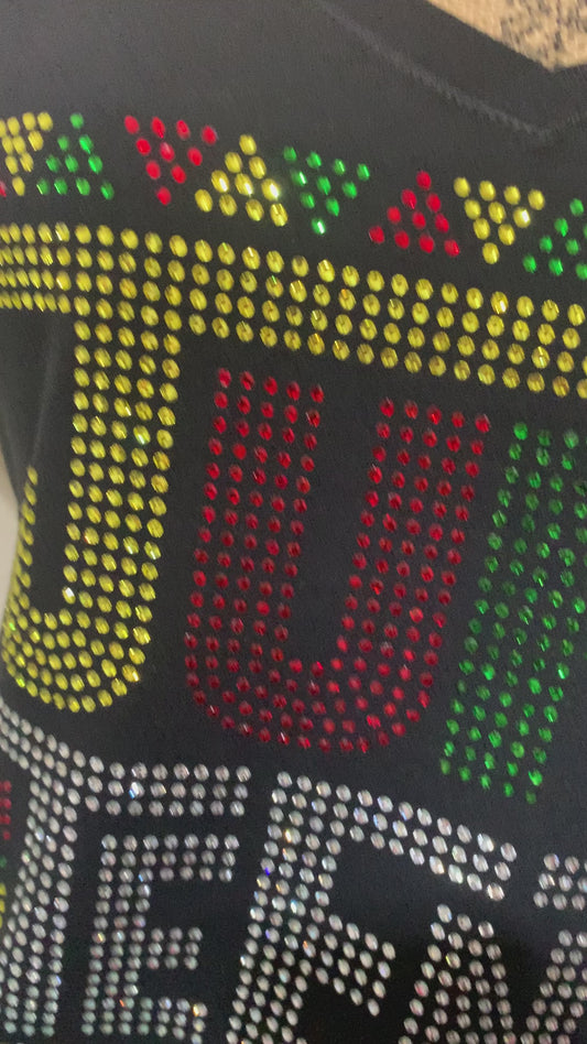 Juneteenth Freedom Day Rhinestone Black Shirt