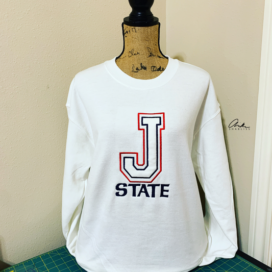 JSU J White  Embroidered Sweatshirt