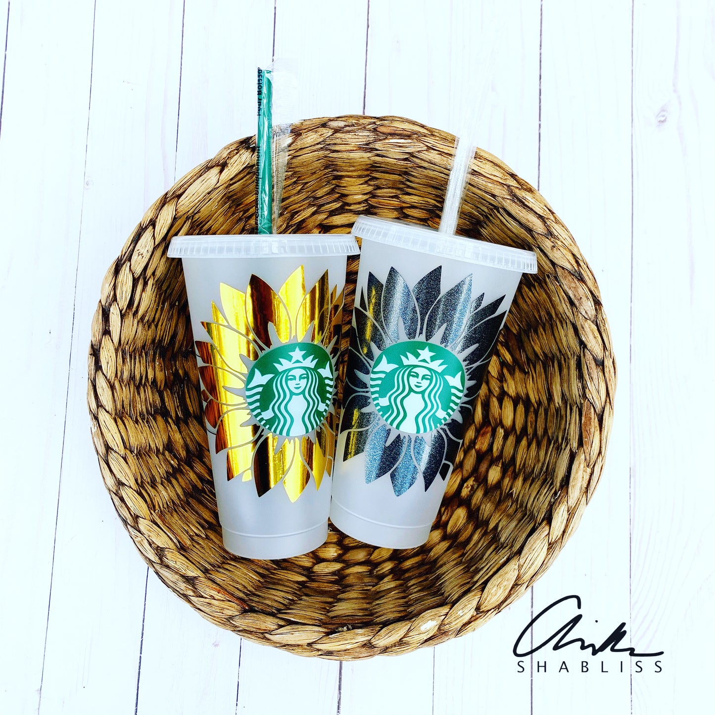 Starbucks Cold Cup with Sunflower Vinyl Decal | Coffee Cold Cup Starbucks Cup