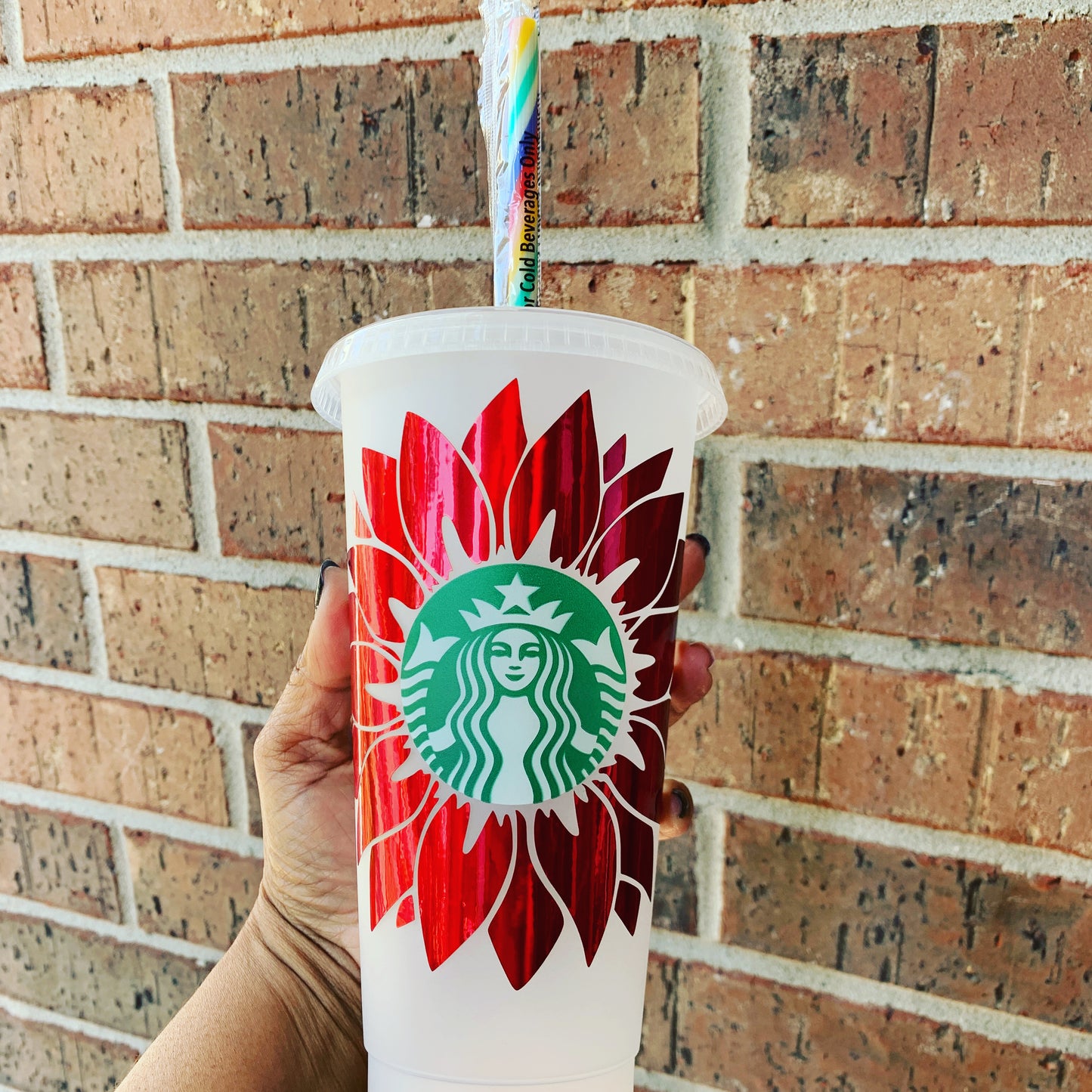 Starbucks Cold Cup with Sunflower Vinyl Decal | Coffee Cold Cup Starbucks Cup