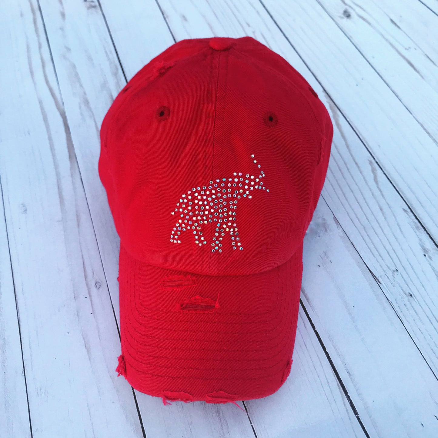 Delta Sigma Theta Sorority Rhinestone Elephant Red White Hat